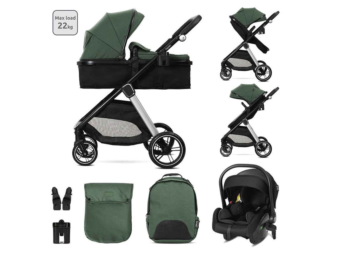 Carrito De Bebé Trio Convertible Aspen De Lorelli Hasta 22 Kg - Green
