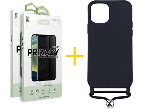 Kit Carcasa y Protector Cristal 2X Privacy Iphone 12 Mini Accetel Gel Rope Negro