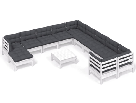 Conjunto 12 Muebles de jardín VIDAXL con cojines blanco madera de pino
