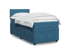 Cama Box Spring Con Colchón Terciopelo Azul 90x200 Cm
