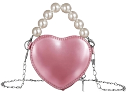 Bolso Bandolera Para Mujer Con Forma De Corazón, Cierre De Cadena Y Cremallera, Piel Sintética Rosa, Elegante Para Ocasiones Especiales.