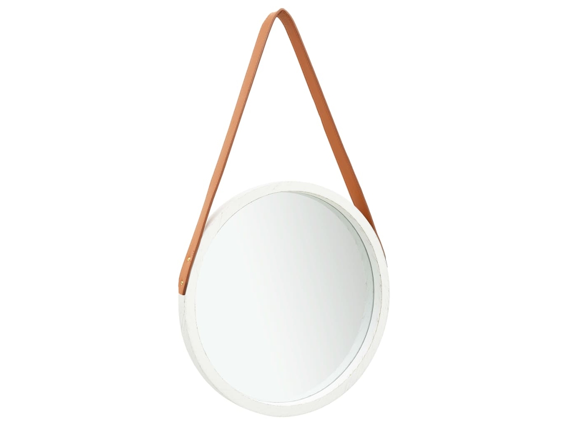 Espejo de pared con correa blanco 40 cm
