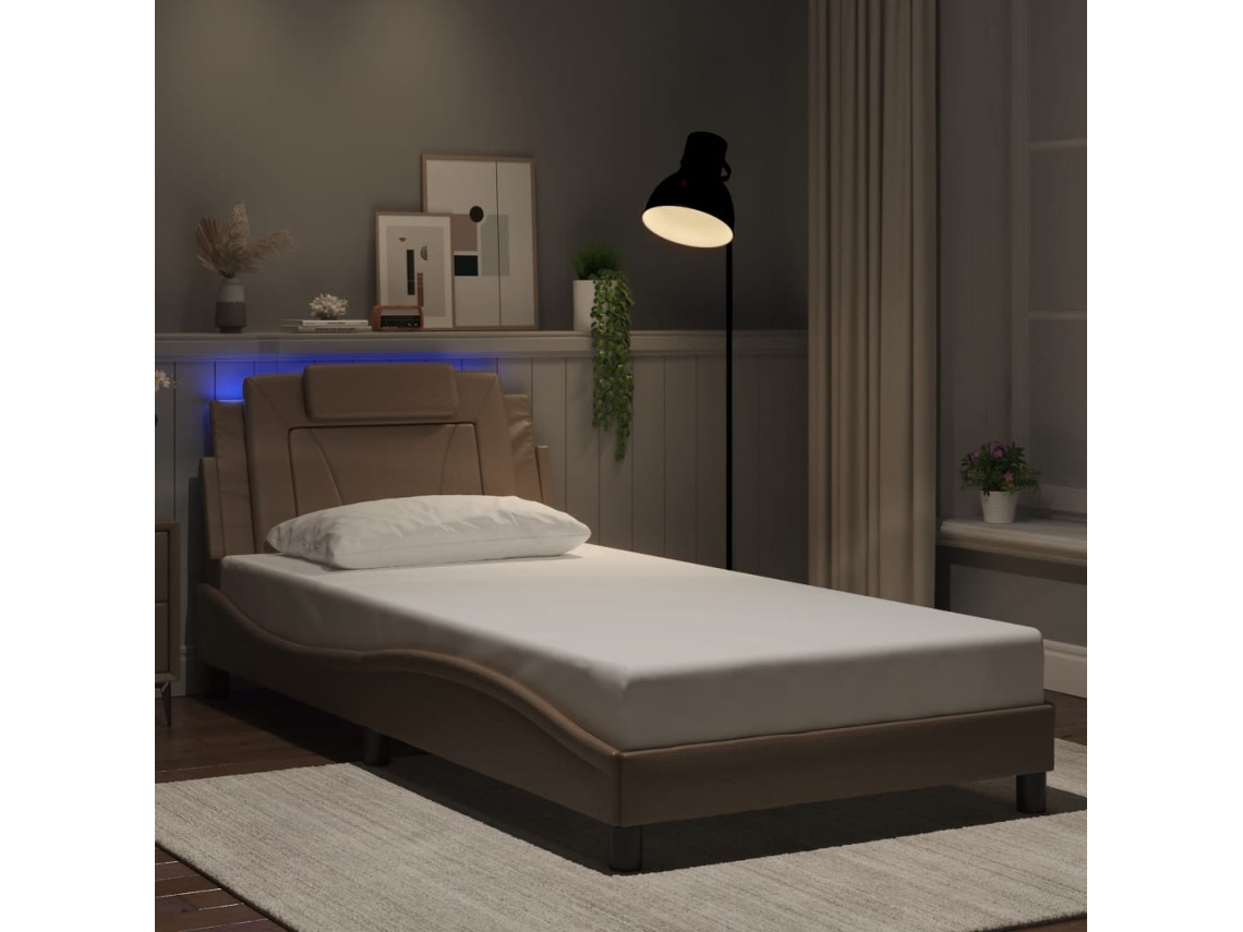 Estructura De Cama Con Led Cuero Sintético Capuchino 100x200 Cm