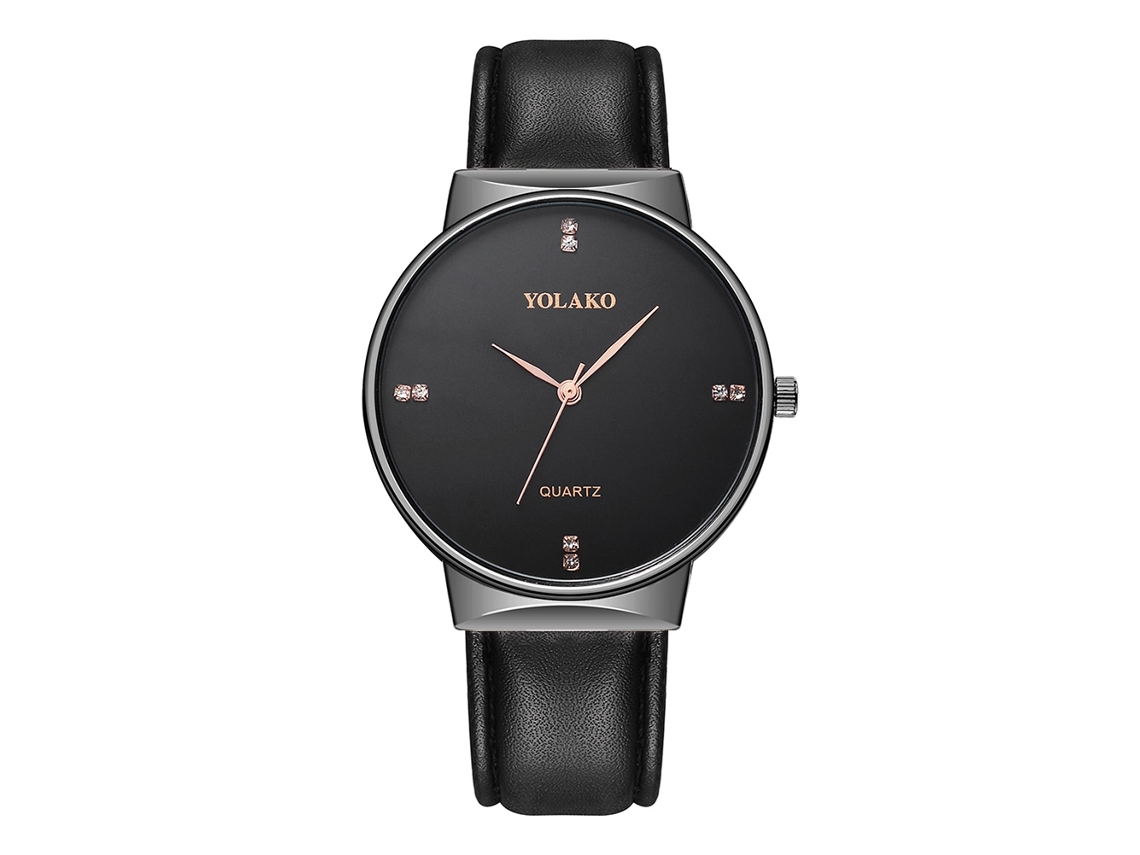 Reloj De Pulsera Unisex Yolako De Cuarzo Con Correa De Pu Negro Y Esfera Negra