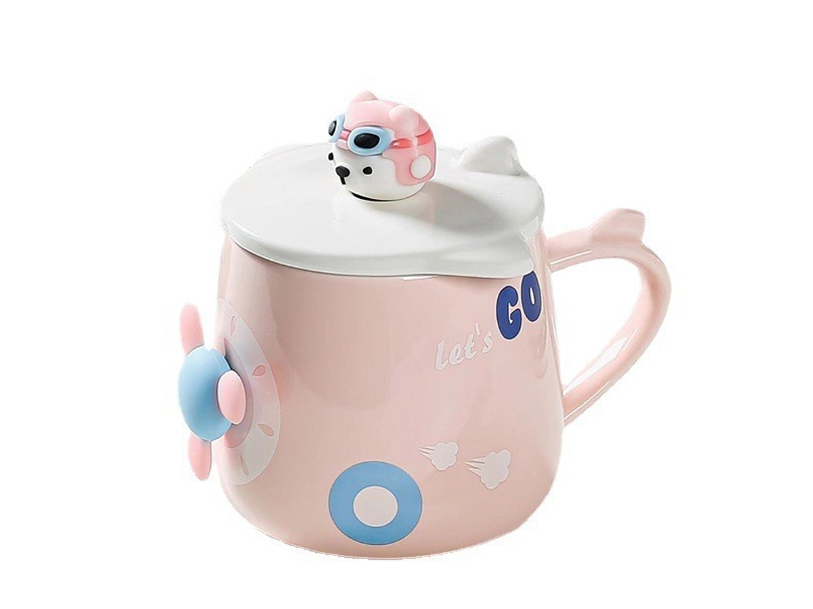 Taza de cerámica de 400 ml con tapa y cuchara, taza de agua para café casera, diseño lindo para hombres y mujeres NEVEANCE