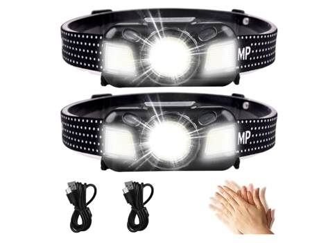 Linterna frontal LED superbrillante, linterna frontal recargable para correr con 4 modos de luz, linterna frontal impermeable COB, paquete de 2 CHR...
