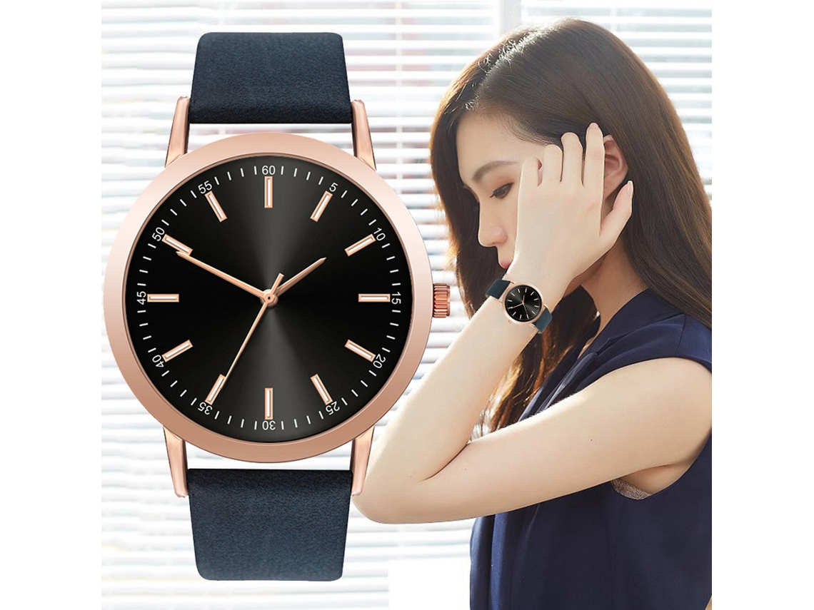 Reloj De Pulsera Analógico De Cuarzo Unisex Con Correa De Pu Negra Y Azul.