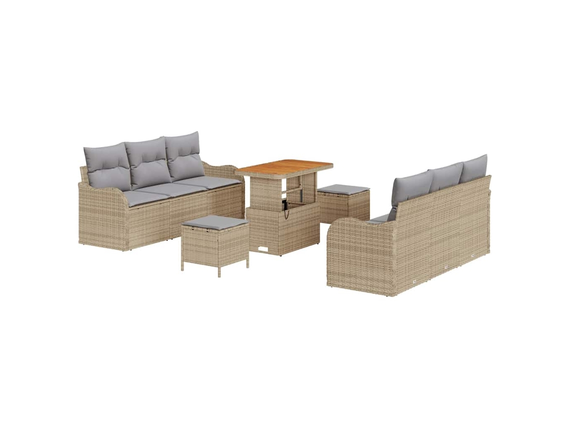 Maison Exclusive - Conjunto de sofás de jardín de 9 piezas en beige y gris claro