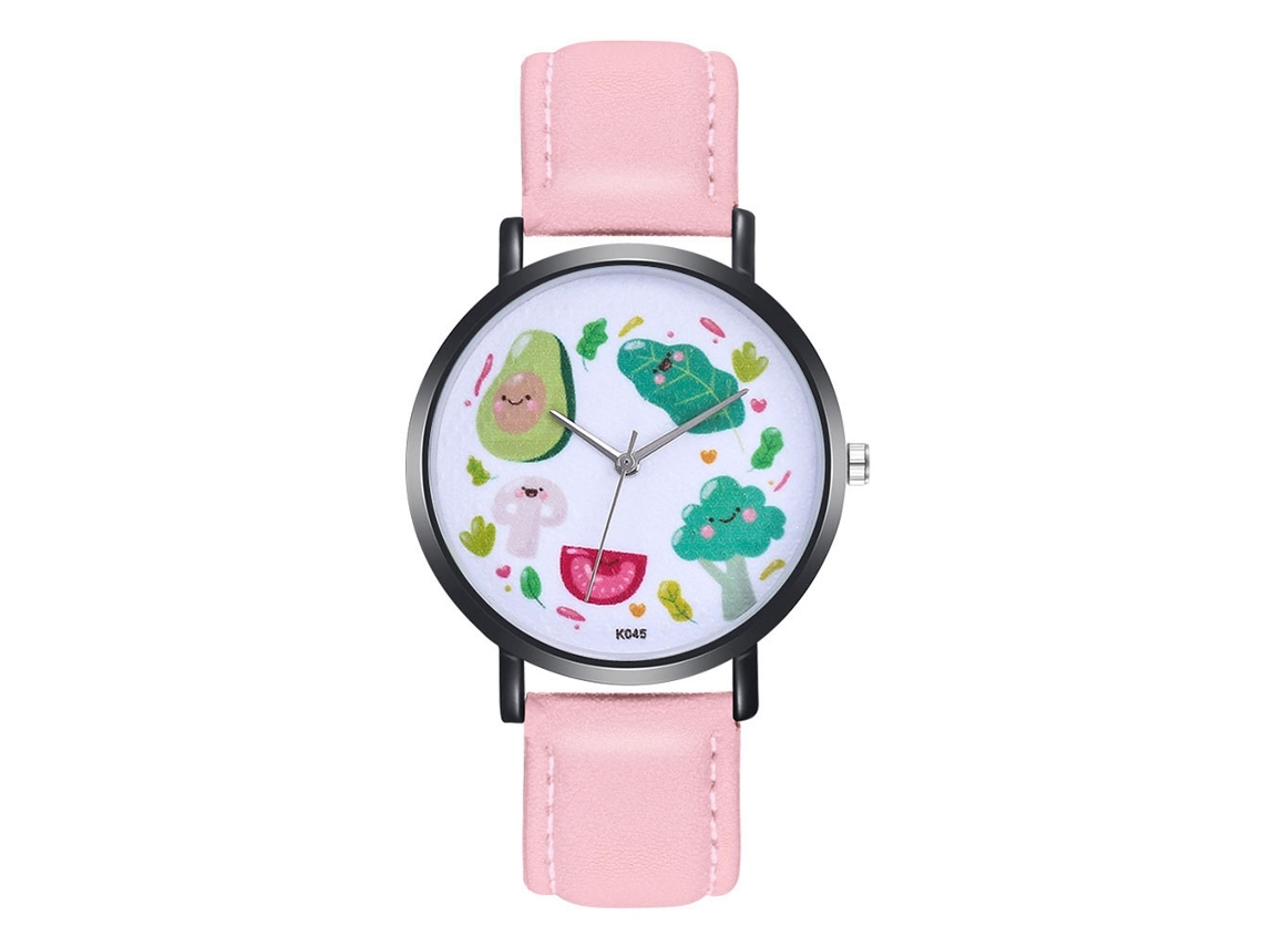 Reloj De Pulsera Unisex Con Dial De Frutas, Correa De Cuero Pu, Rosa, Cuarzo Zhoulianfa