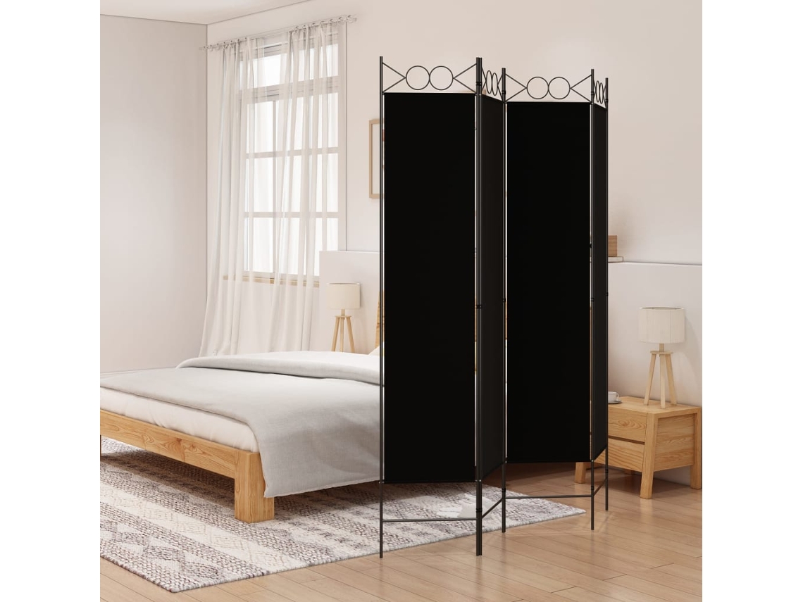 Biombo Divisor De 4 Paneles De Tela Negro 160x200 Cm