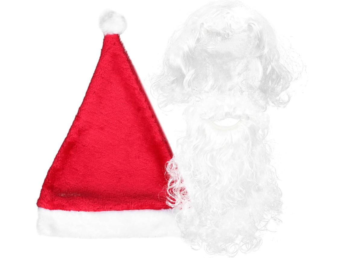 Peluca Y Barba De Papá Noel De Poliéster, Gorro Rojo, Kit De Disfraz Para Fiesta De Navidad Para Cosplay