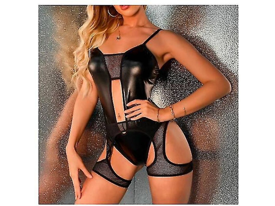 2026-body Suit Sexy De Cuero Pu Para Mujer Con Ligas Teddy Lencería Catsuit Piel Mojada Latex Talla Única