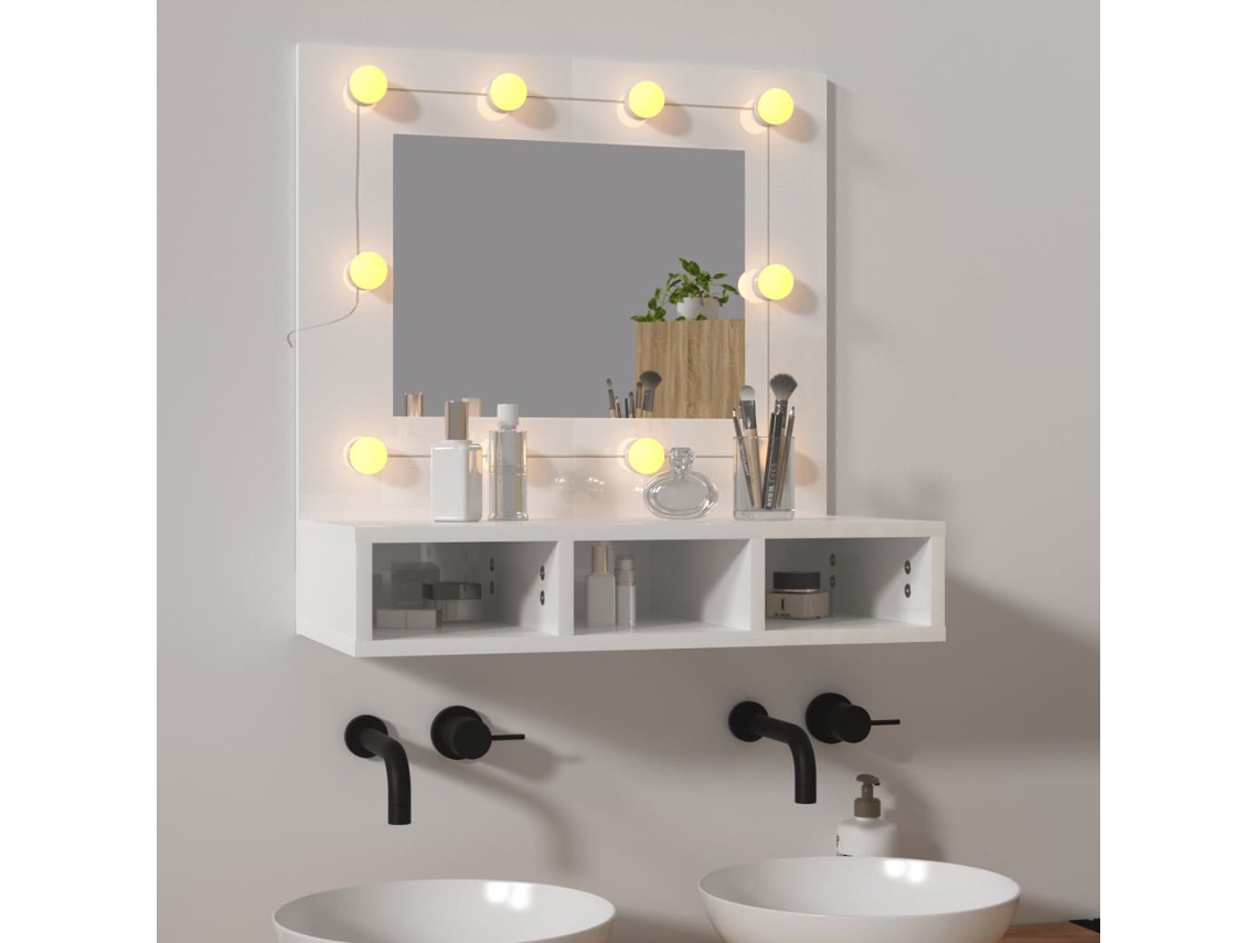 Armario con espejo y LED, 60 x 31,5 x 62 cm, blanco brillante, DKD HOME DECOR