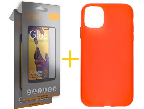 Kit Carcasa y Protector Cristal Full 2X iPhone 12 Pro Max Skyhe Silicone Rojo