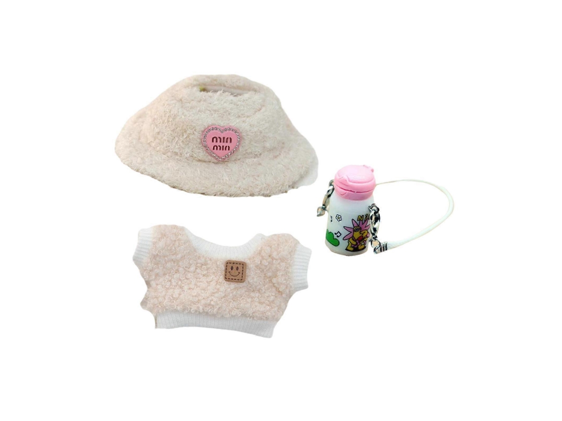 Camiseta y gorro de 3 piezas para muñecas de 6,7 pulgadas, botella de agua rosa Rosewell