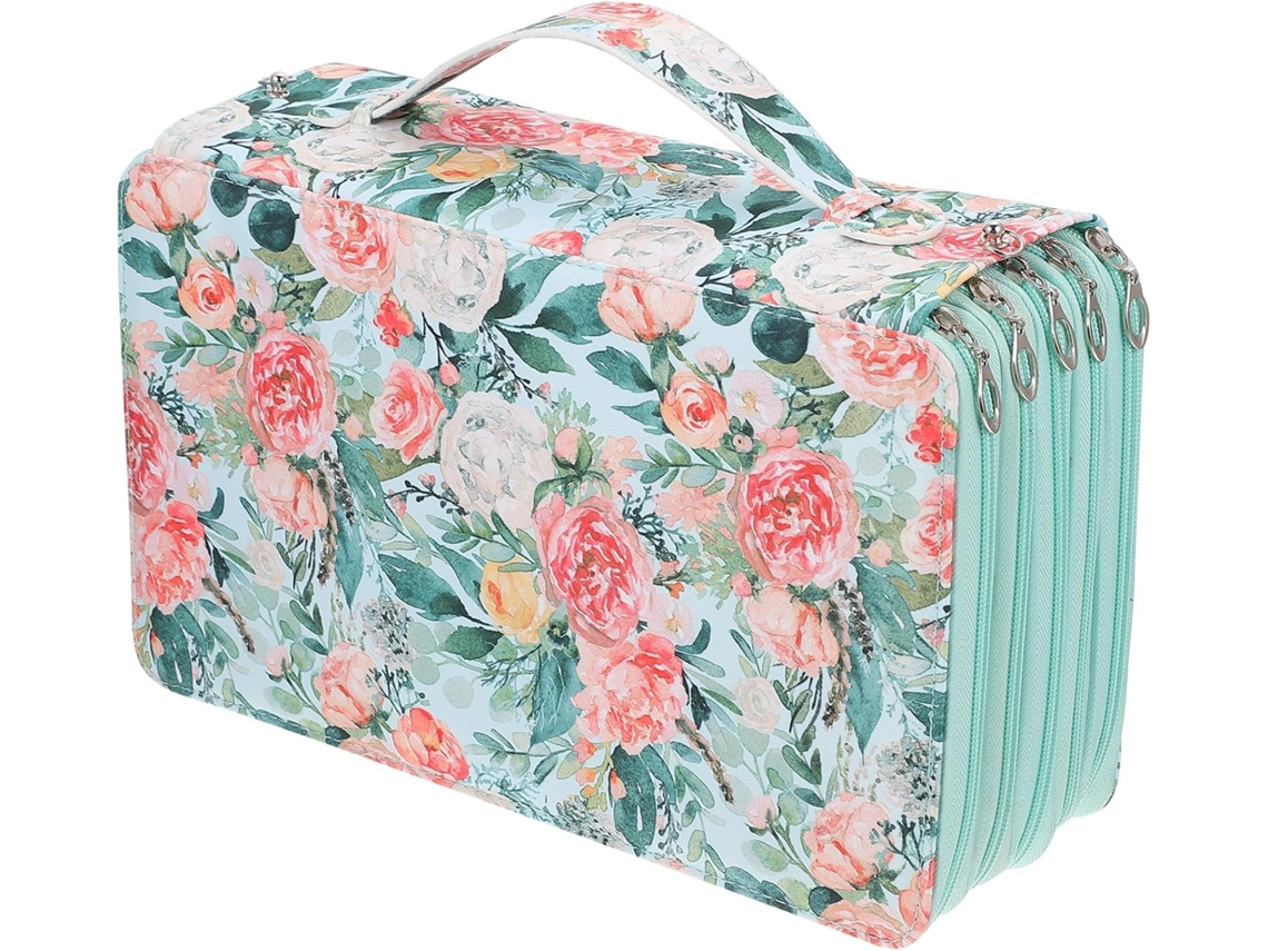 Estuche multicapa con 300 agujeros, asa, gran capacidad, verde/rosa SFUSHOS