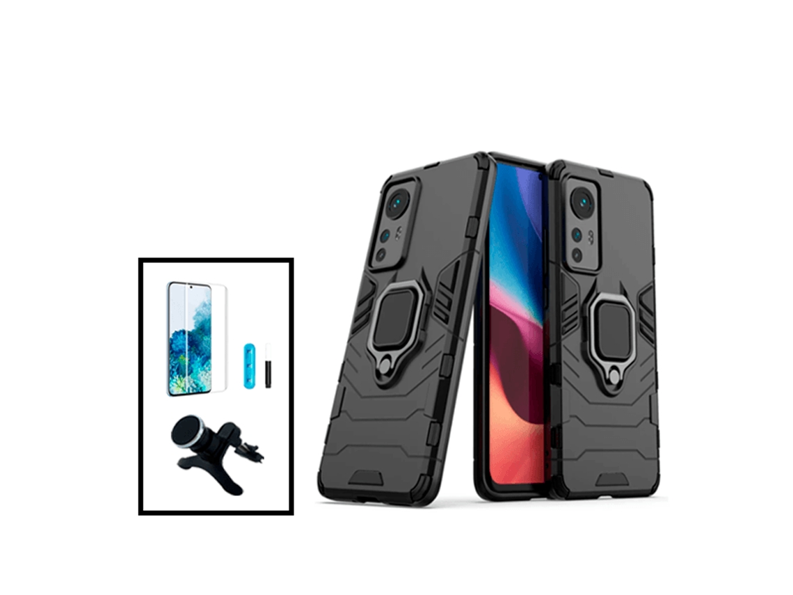 Nano Curvado Kit De Película De Vidrio UV Cubierta 3X1 Defensor Militar Soporte Magnético Del Coche Reforzado Para Xiaomi 12 Pro - Negro PHONECARE
