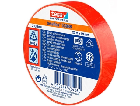 Cinta TESA Aislante Aprobada Roja 20m x 19mm 53988