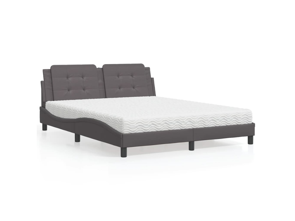 Cama Con Colchón Cuero Sintético Gris 160x200 Cm