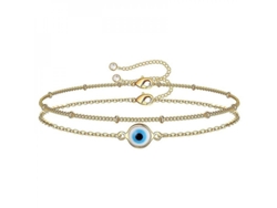 Pulsera De Oro 14k Laminado Ajustable Con Ojo Maligno, 2 Piezas, Joyería Para Mujer