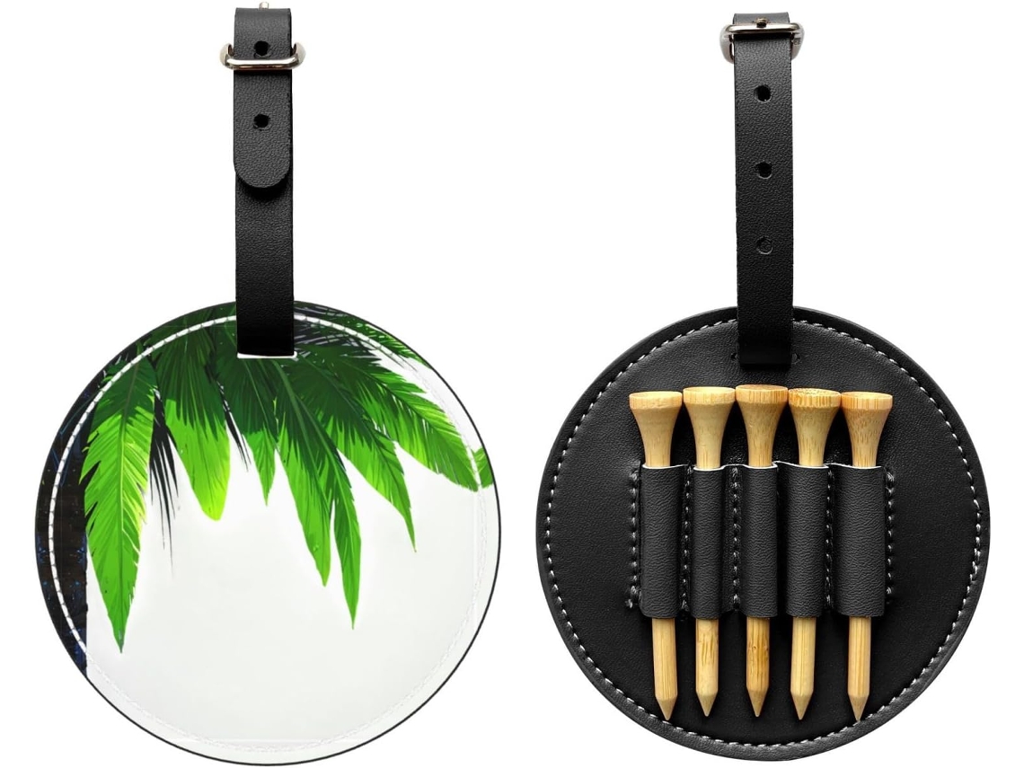 Estuche metálico negro para tees de golf, fácil de transportar, sin marca.