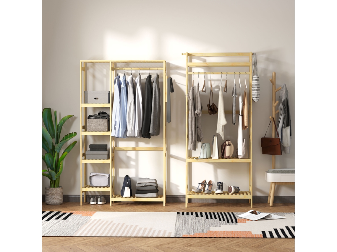 Cabideiro de Bambu PMM CAPITALI com 4 prateleiras, cabide lateral, quarto, 90x30x155 cm, natural | PMM CAPITALI