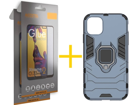 Kit Carcasa y Protector Cristal Full 2X iPhone 12 « 12 Pro Skyhe Anti-Choque Azul