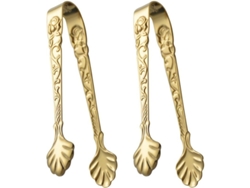 Pinzas para hielo Linjou de acero inoxidable, juego de 2 piezas para alimentos, cocinar y servir, antideslizantes, acabado dorado.