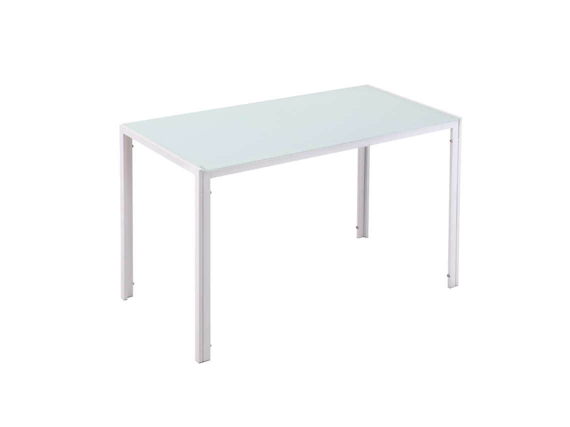 Mesa De Comedor Rectangular De Cristal Para 4-6 Personas, Patas De Metal, Cocina/sala De Estar, Blanca, 120x60x75