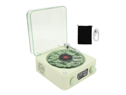 Altavoz/tocadiscos Bluetooth Retro Portátil Con Luz Nocturna Y Reloj - Verde Estéreo