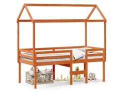 Cama alta con techo 75x190 cm pino macizo marrón miel Dkd Home Decor
