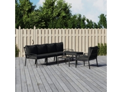 7 Pcs Conjunto Lounge De Jardim Aço C/ Almofadões Cinzentos Dkd Home Decor
