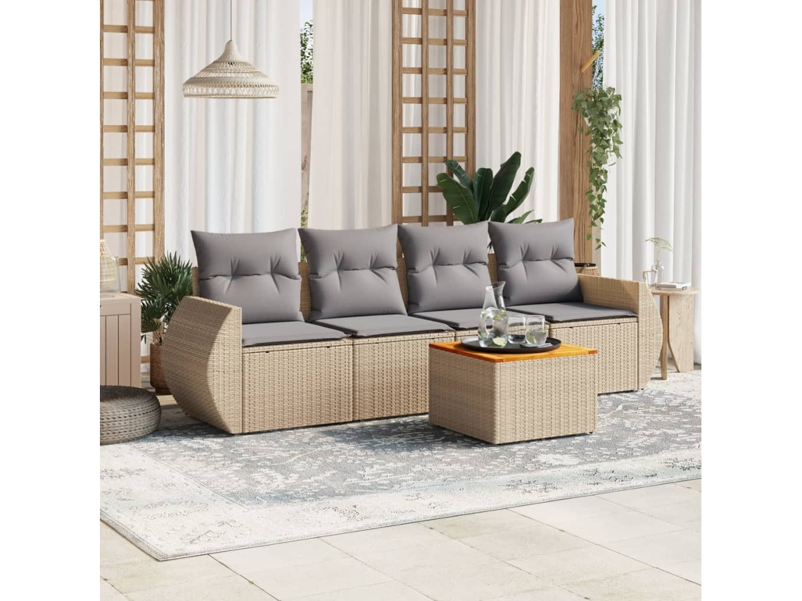 Conjunto de 5 sofás de jardín con cojines de mimbre beige Dkd Home Decor