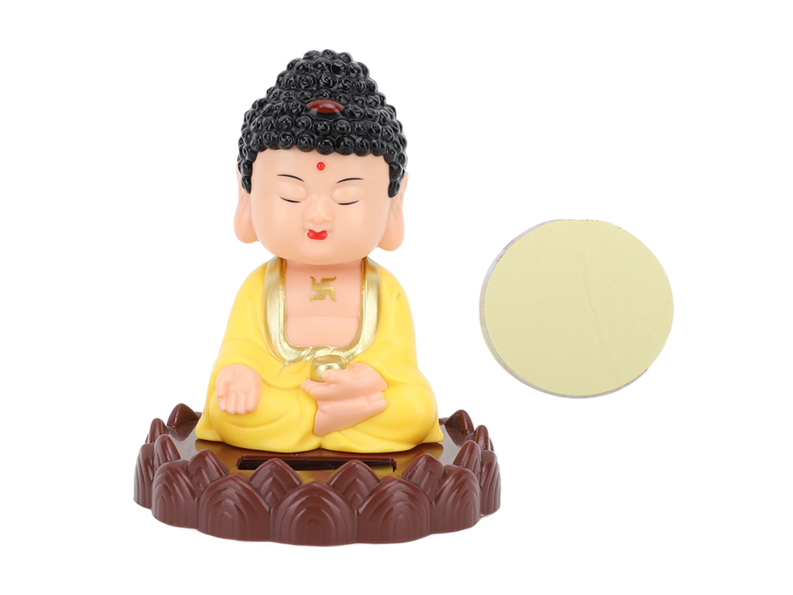 Estatua De Buda Con Cabeza Móvil Solar Automática, Figura De Monje Para La Suerte Y La Riqueza, Amarilla