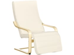 Tumbona reclinable con reposapiés, de madera de abedul color crema.