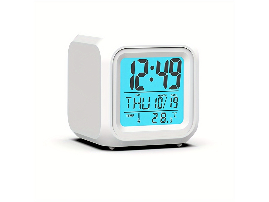 Reloj Despertador Digital Cuadrado Con Pantalla Led, Indicador De Temperatura, Funcionamiento Silencioso Y Luz Nocturna.
