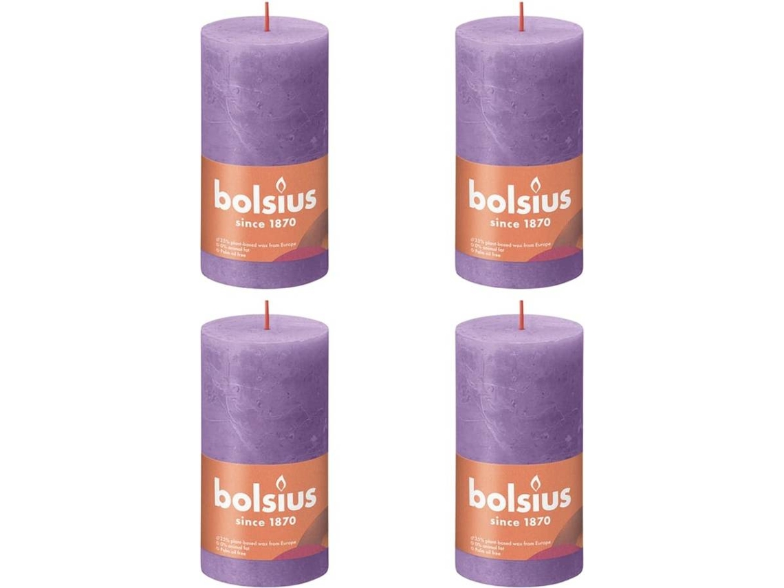 Bolsius Velas rústicas Shine 4 unidades violeta vibrante 130x68 mm