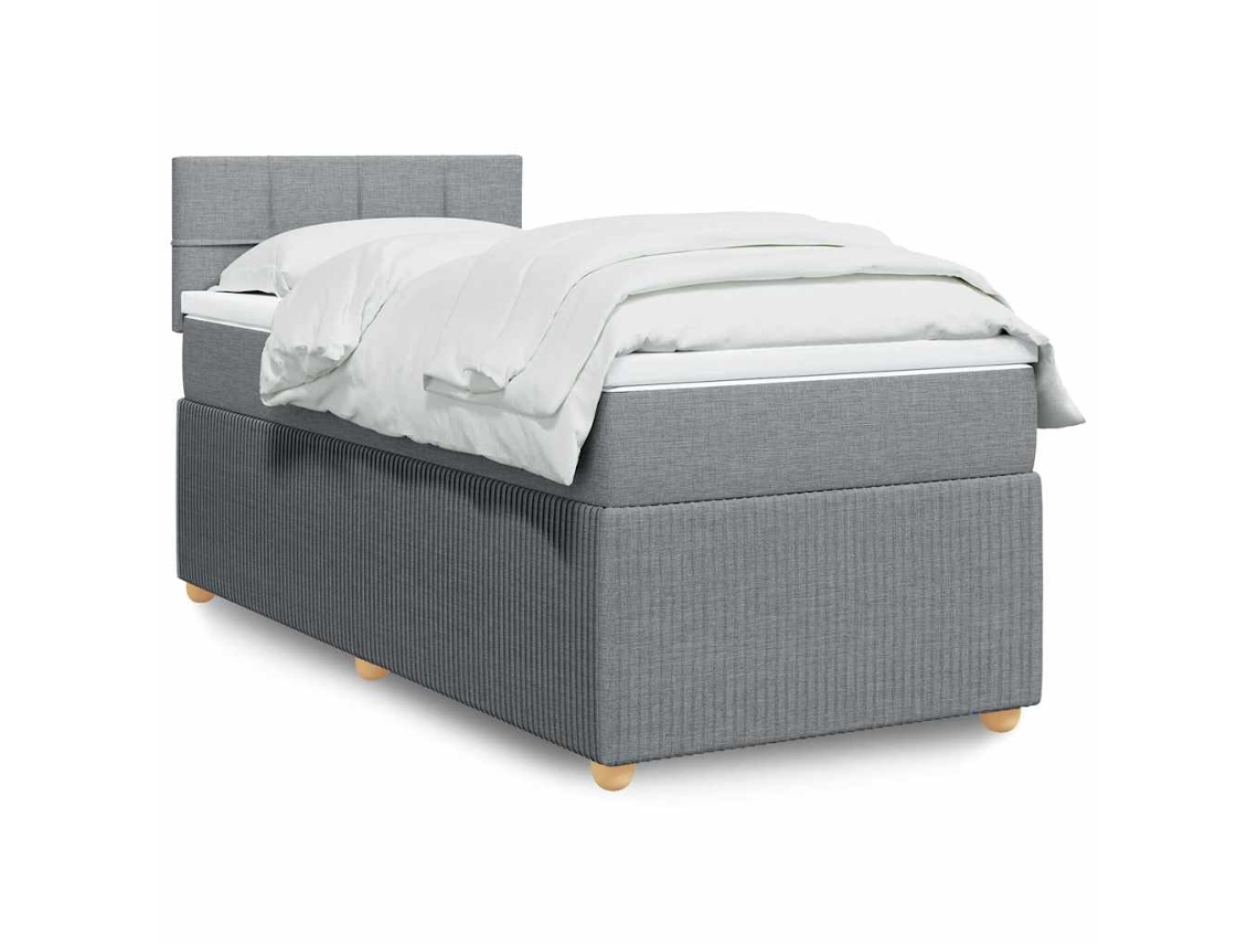 Cama Box Spring Con Colchón Tela Gris Claro 80x200 Cm