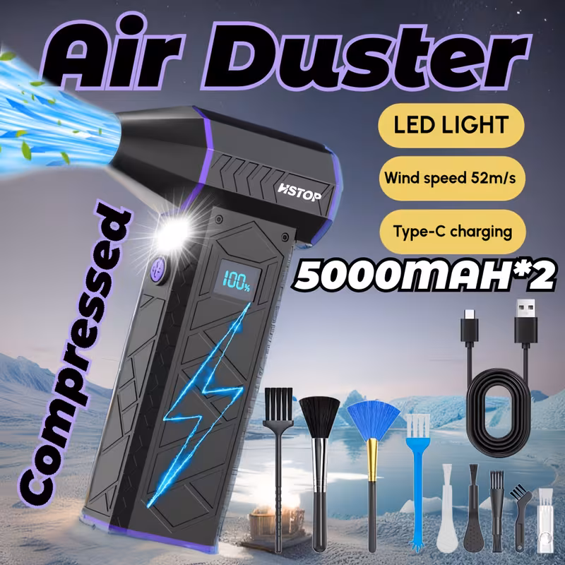 Soplador eléctrico inalámbrico, ideal para limpiar teclados, con ventilador turbo ajustable de cuatro velocidades, recargable. Stelasplen