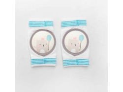 Rodilleras antideslizantes y transpirables para bebés que están aprendiendo a caminar, con diseño de oso globo azul.