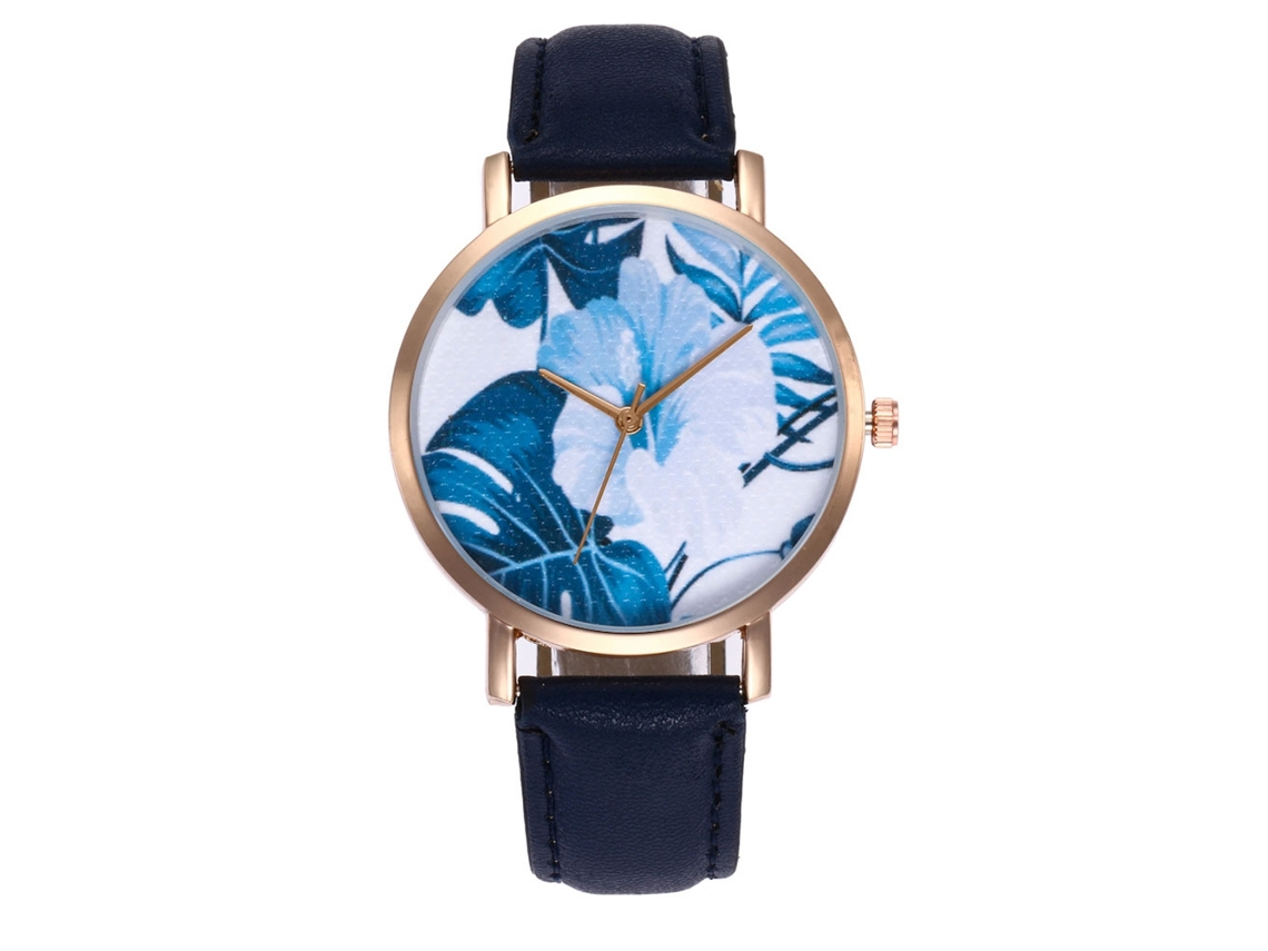 Reloj De Pulsera De Cuarzo Para Mujer Con Correa De Piel Sintética, Estilo Sencillo, Azul.