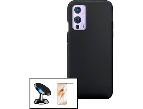 Carcasa + Protector + Soporte Magnético OnePlus 9 PHONECARE Silicona Líquida Negro