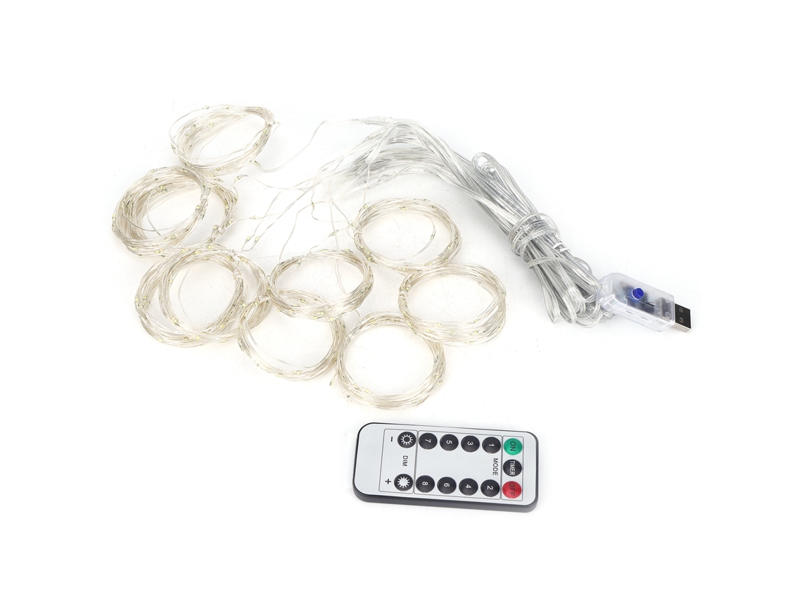 Rebe-cortina De Luces Led 3x3m 300 Chips Usb Con Control Remoto Para Decoración De Hogar Fiesta Blanco Puro