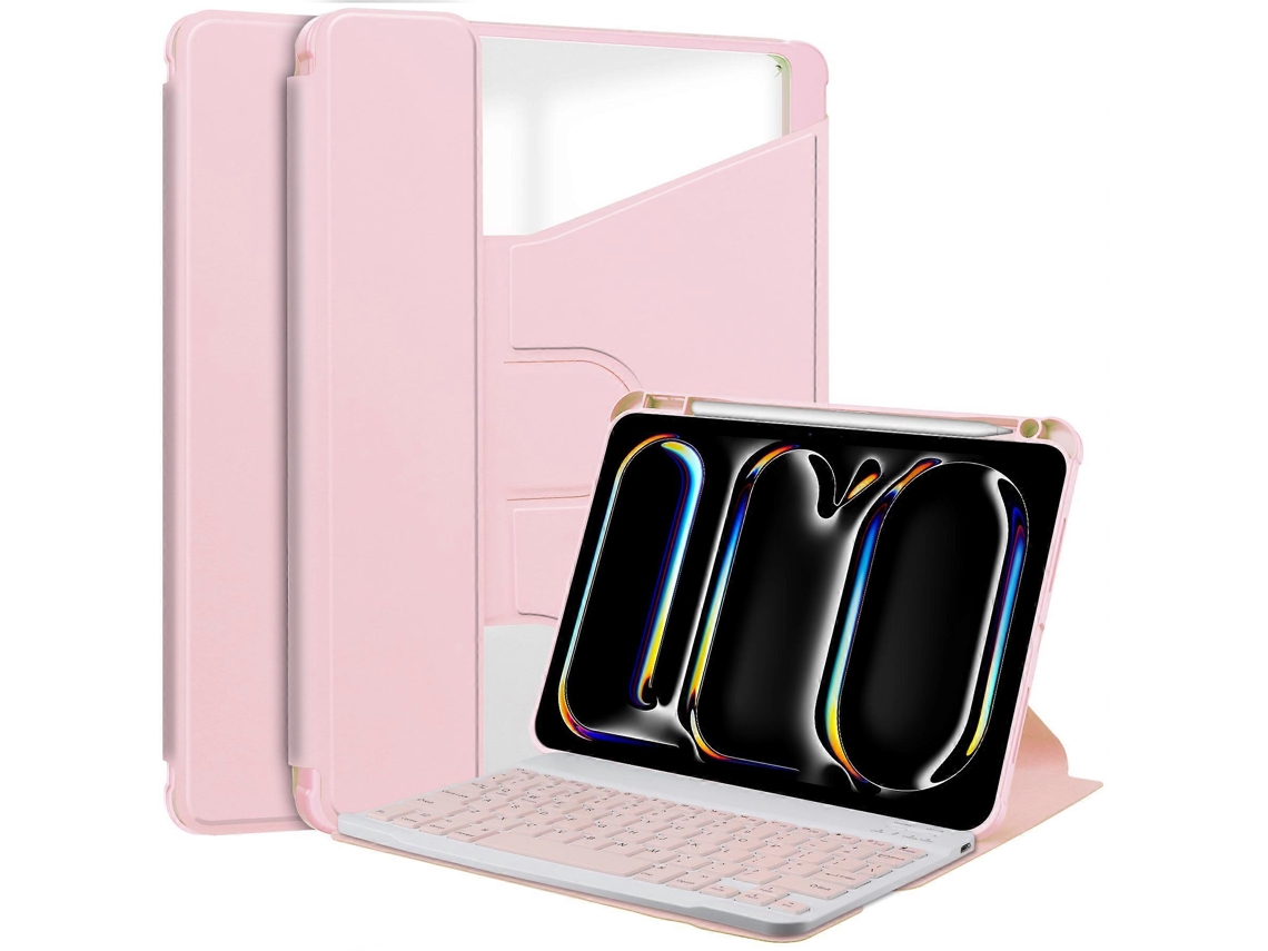 Soporte de cuero acrílico para iPad Pro 11 con teclado Bluetooth, color rosa Hengrongshen (2024)