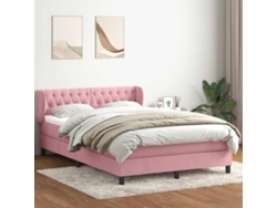 Cama Box Spring Con Colchón Terciopelo Rosa 160x210 Cm