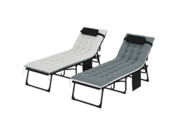 Conjunto 2 Tumbonas Plegables, Cojín, Reposapiés, 190x60x31cm, Gris