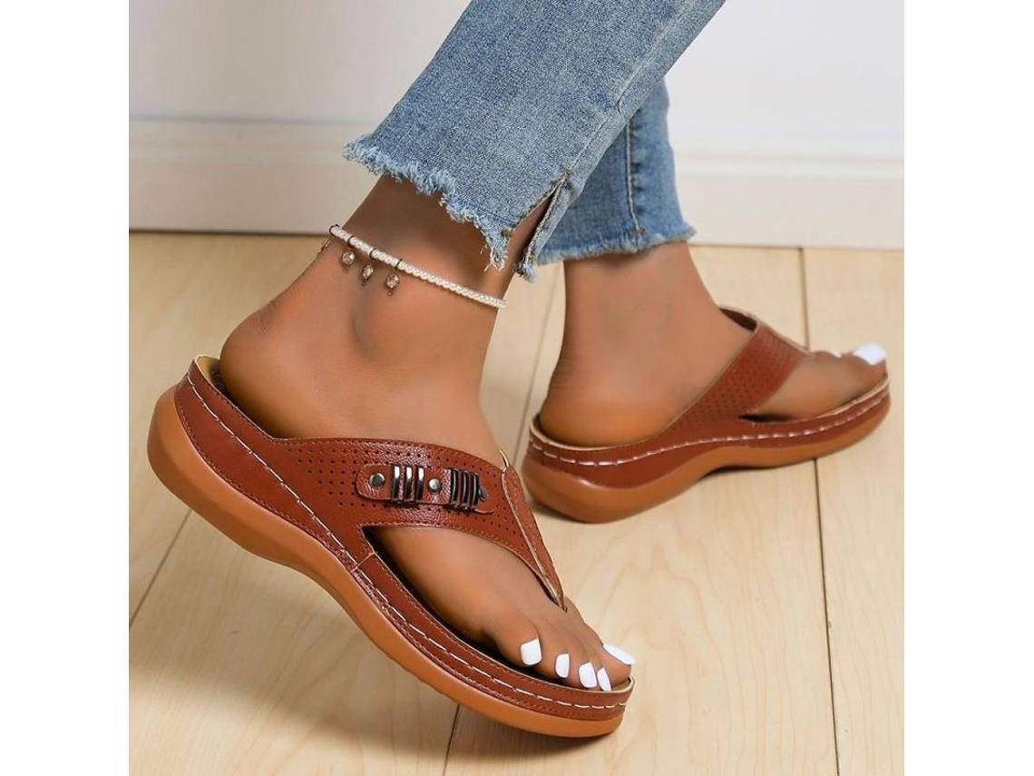 2026-sandalias Mujer Verano 2024 Chanclas De Playa Con Tacón Bajo Zapatos Para Exterior Slippers Gtn 43 Marrón