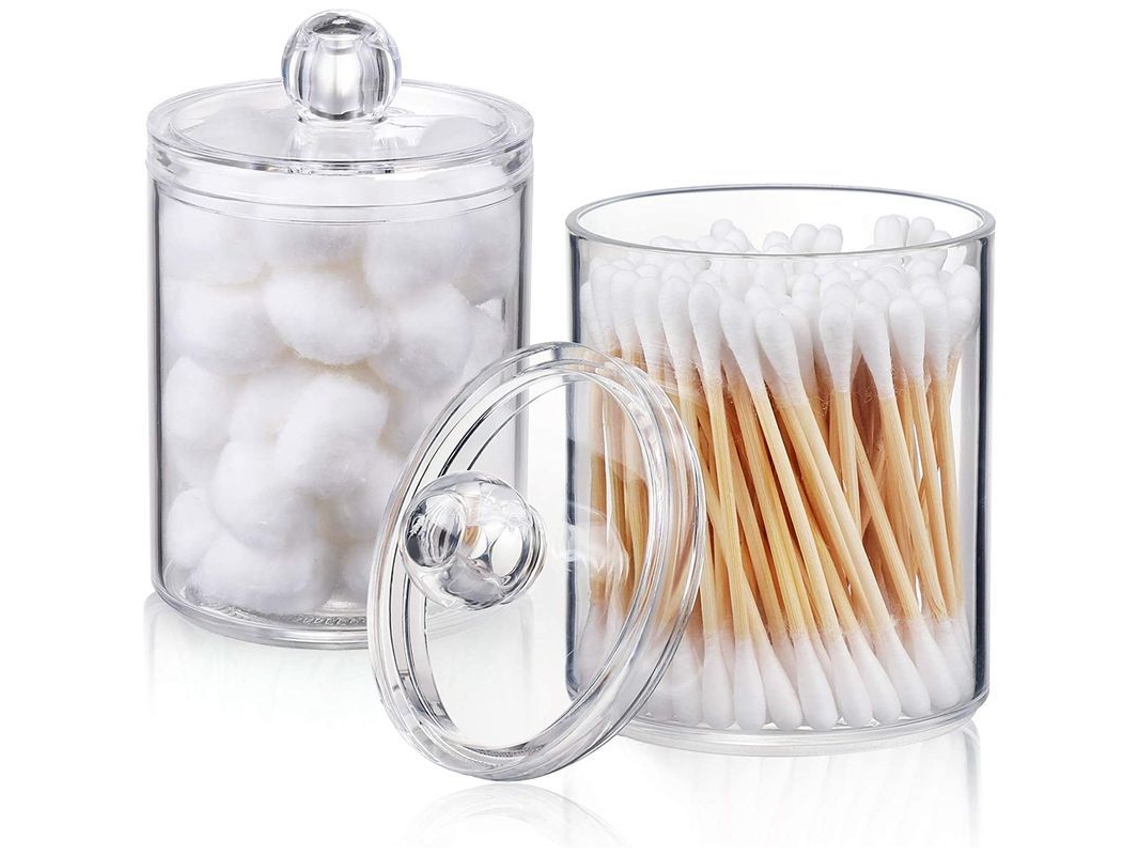 Juego De 2 Recipientes De Plástico Transparente (300 Ml) Para Bolas De Algodón, Bastoncillos De Algodón E Hilo Dental.