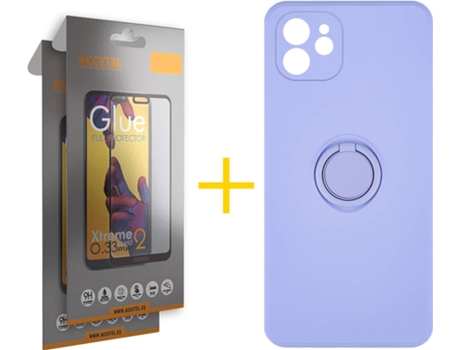 Carcasa + 2 Protectores de Pantalla para iPhone 12 Mini ACCETEL Morado Lila