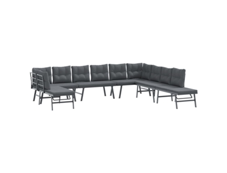 Conjunto 7 Bancos de jardín cojines VIDAXL acero recubrimiento polvo negro
